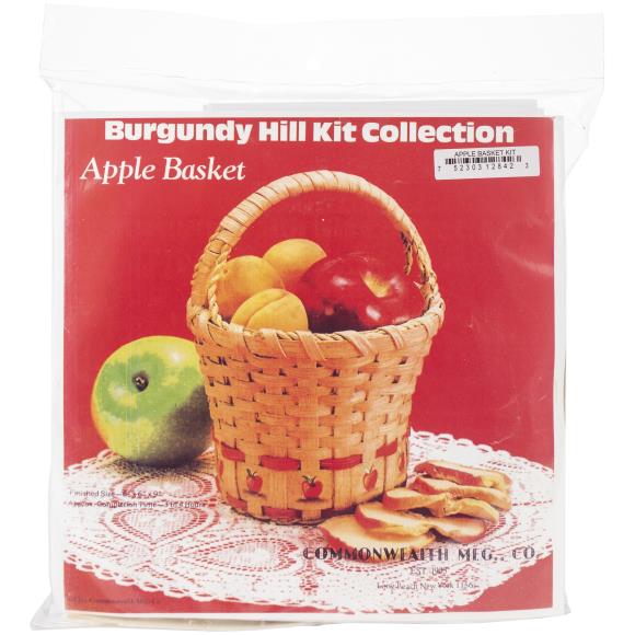 Front of the kit showing a finished basket with apples and other fruit in it