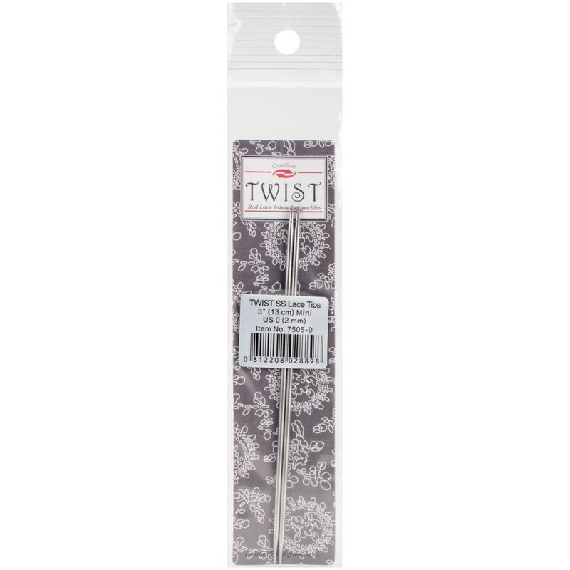 Chiaogoo Twist stainless steel interchangeable knitting needle tips (2) in plastic packaging with a floral design backing card