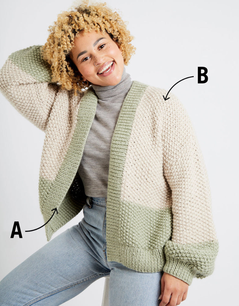Grace Cardigan in Sahara Dust and Eucalyptus Green Alpachino Merino